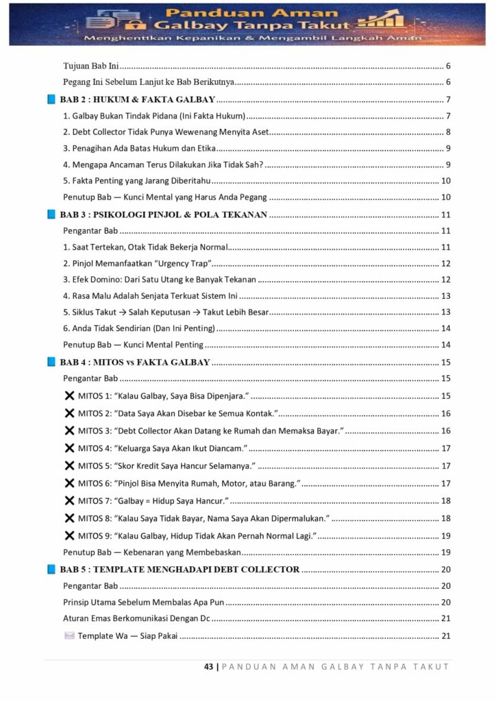 Daftar Isi Ebook Panduan Aman Galbay Tanpa Takut